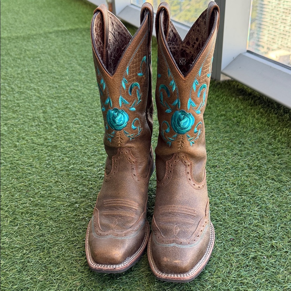 Ariat Brown Boots with Teal Embroidery Country Festival or Nashville Girls Trip